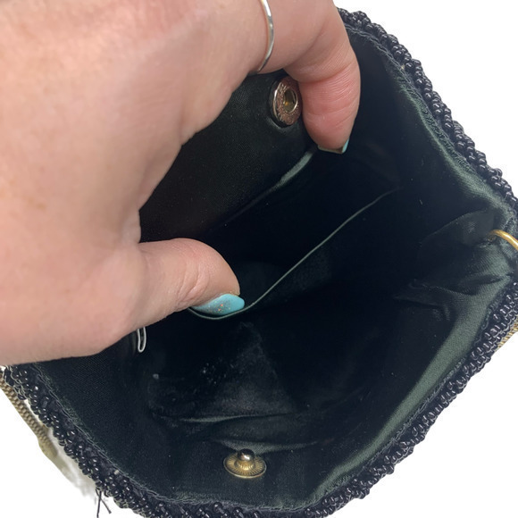 LA REGALE Black Beaded Evening Hand Bag w/Shoulder‎ Chain Strap - Picture 5 of 11